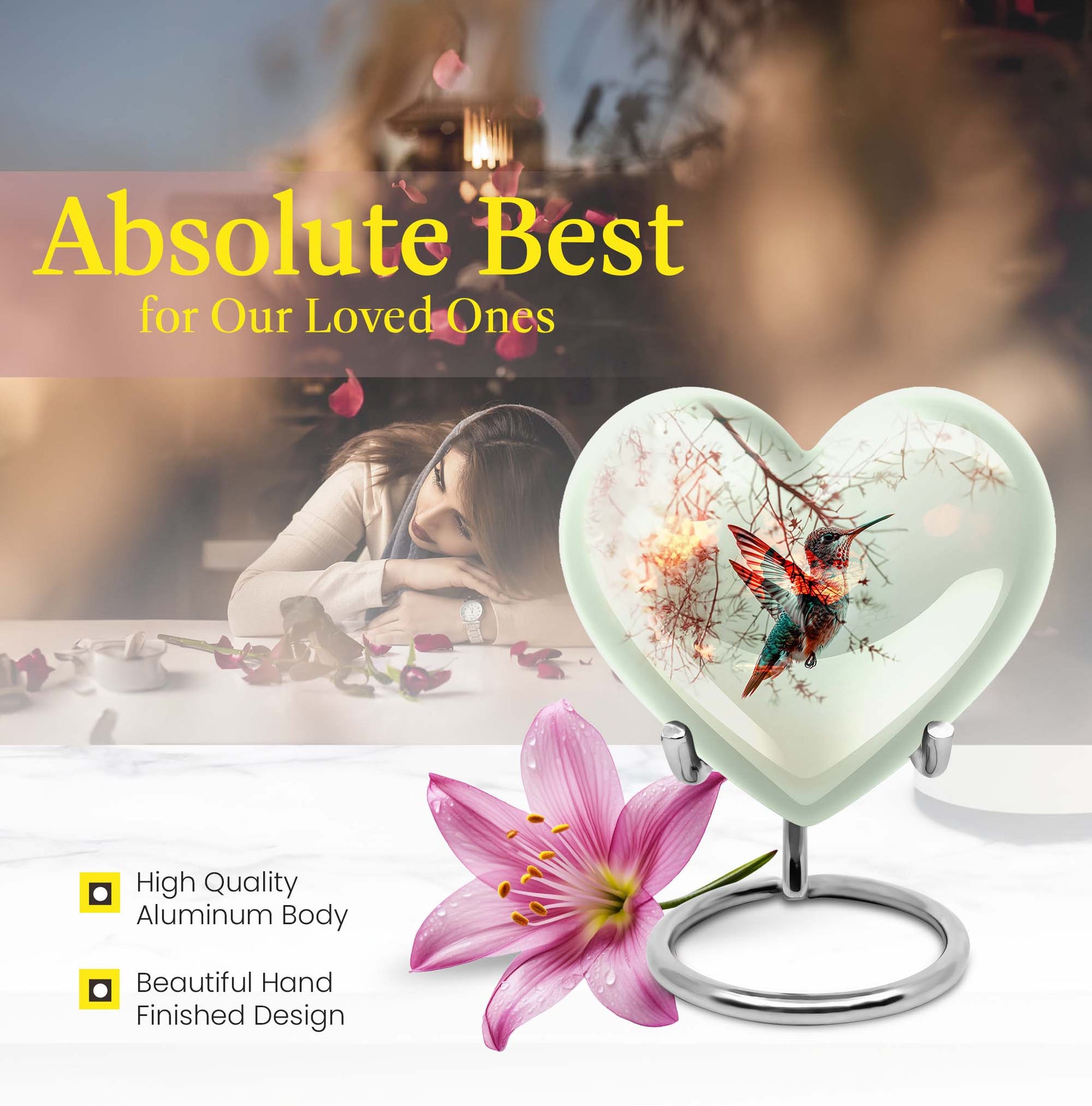 heart-shaped humming bird urn