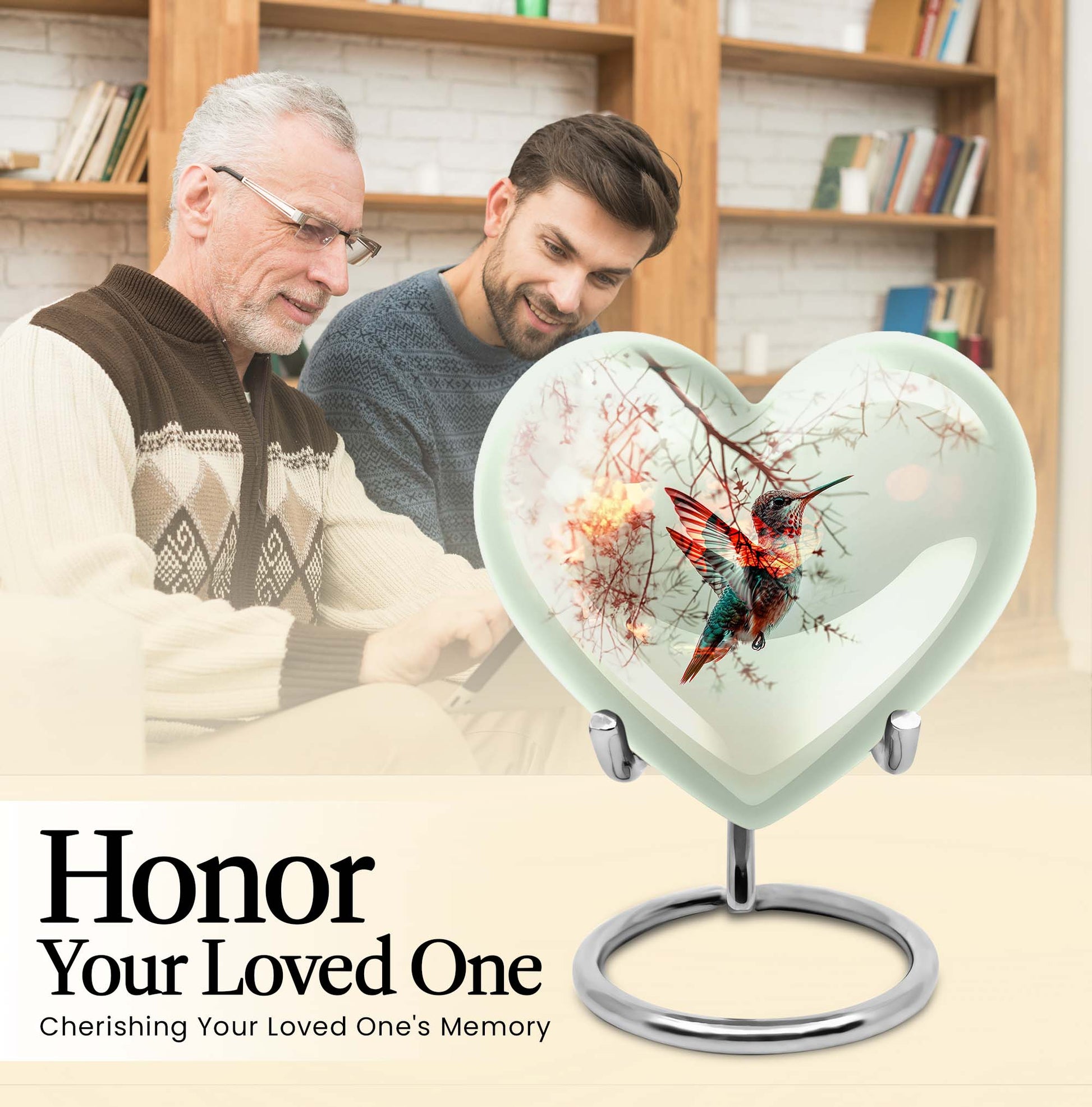 heart-shaped humming bird urn