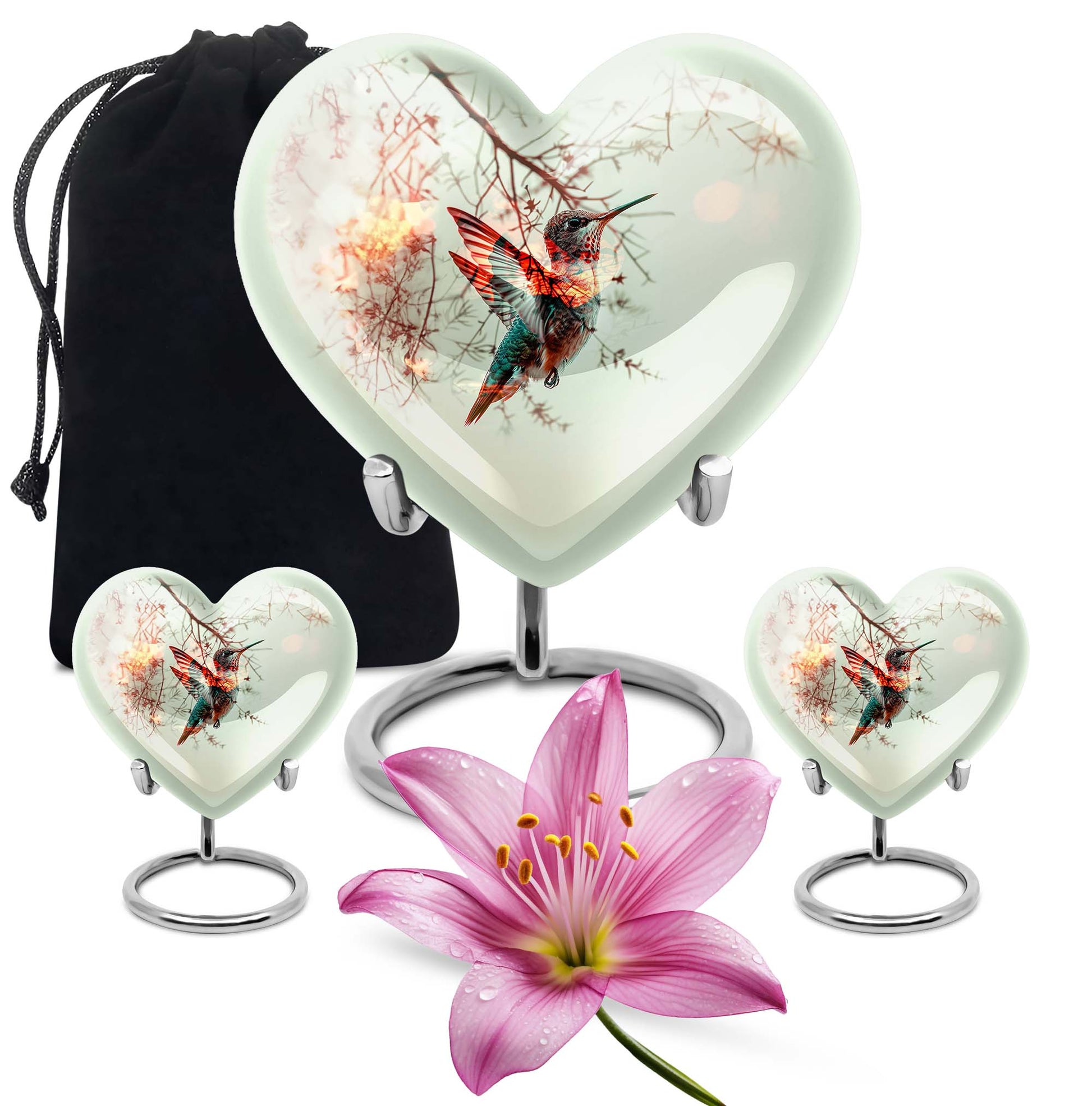 heart-shaped humming bird urn