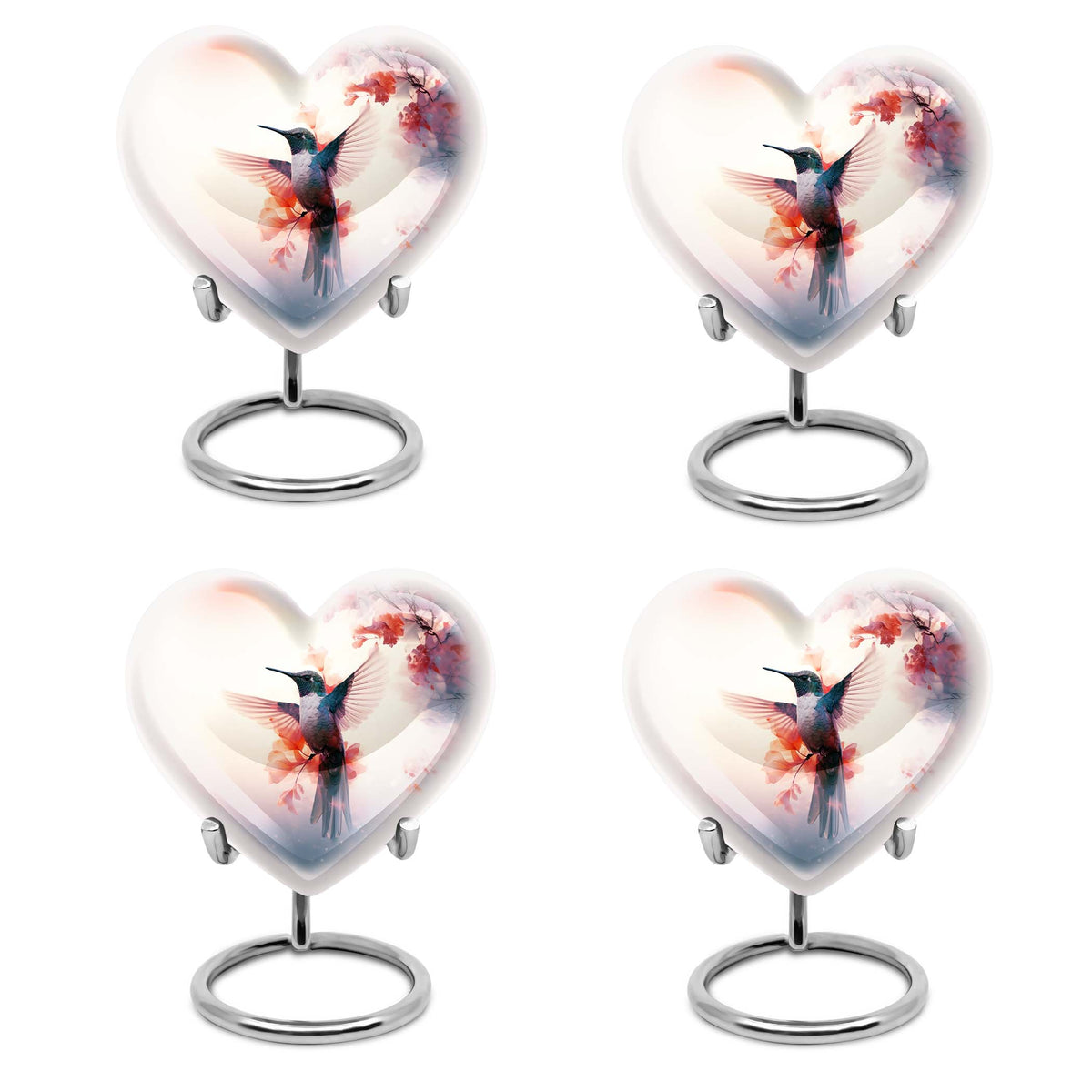 Hummingbird Urn for Human Ashes with Pink Floral Accents, White Memorial Urn