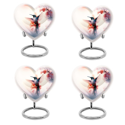 Hummingbird Urn for Human Ashes with Pink Floral Accents, White Memorial Urn