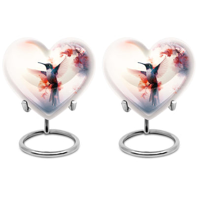 Abstract design 10-inch heart-shaped humming bird urn