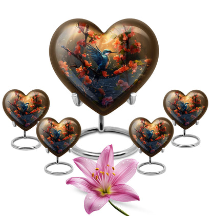 Heart-shaped 10 inch humming bird urn