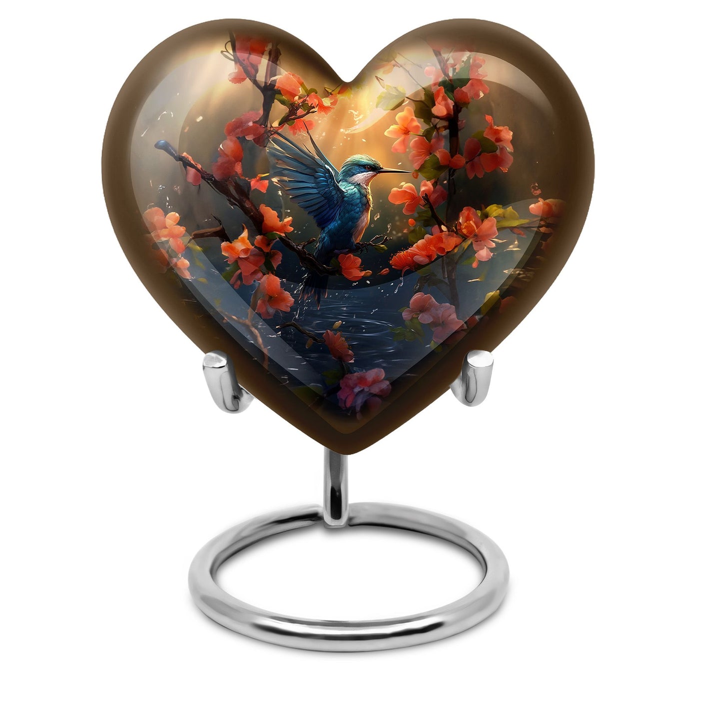 Heart-shaped 10 inch humming bird urn