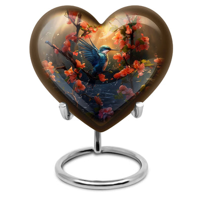 Heart-shaped 10 inch humming bird urn