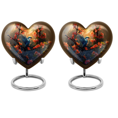 Heart-shaped 10 inch humming bird urn