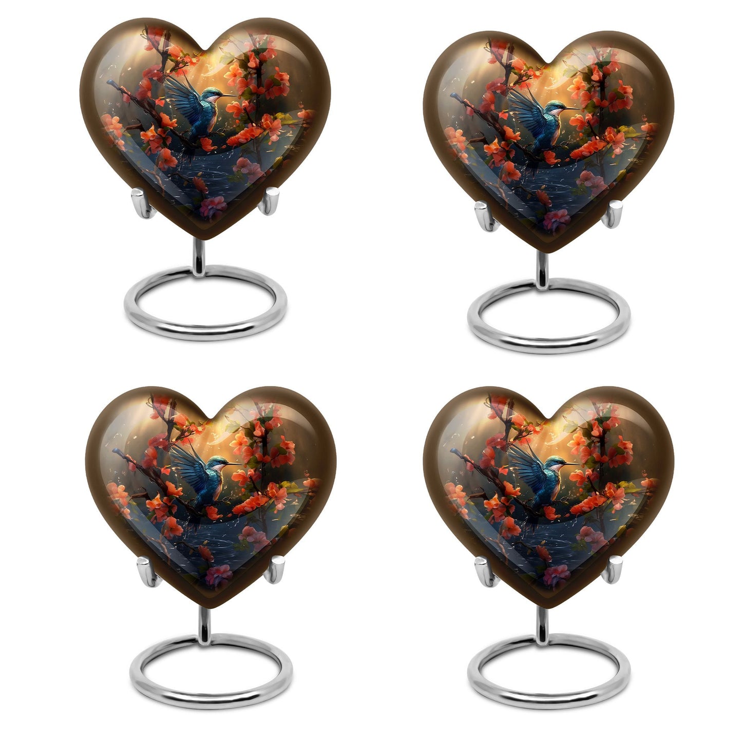 Heart-shaped 10 inch humming bird urn