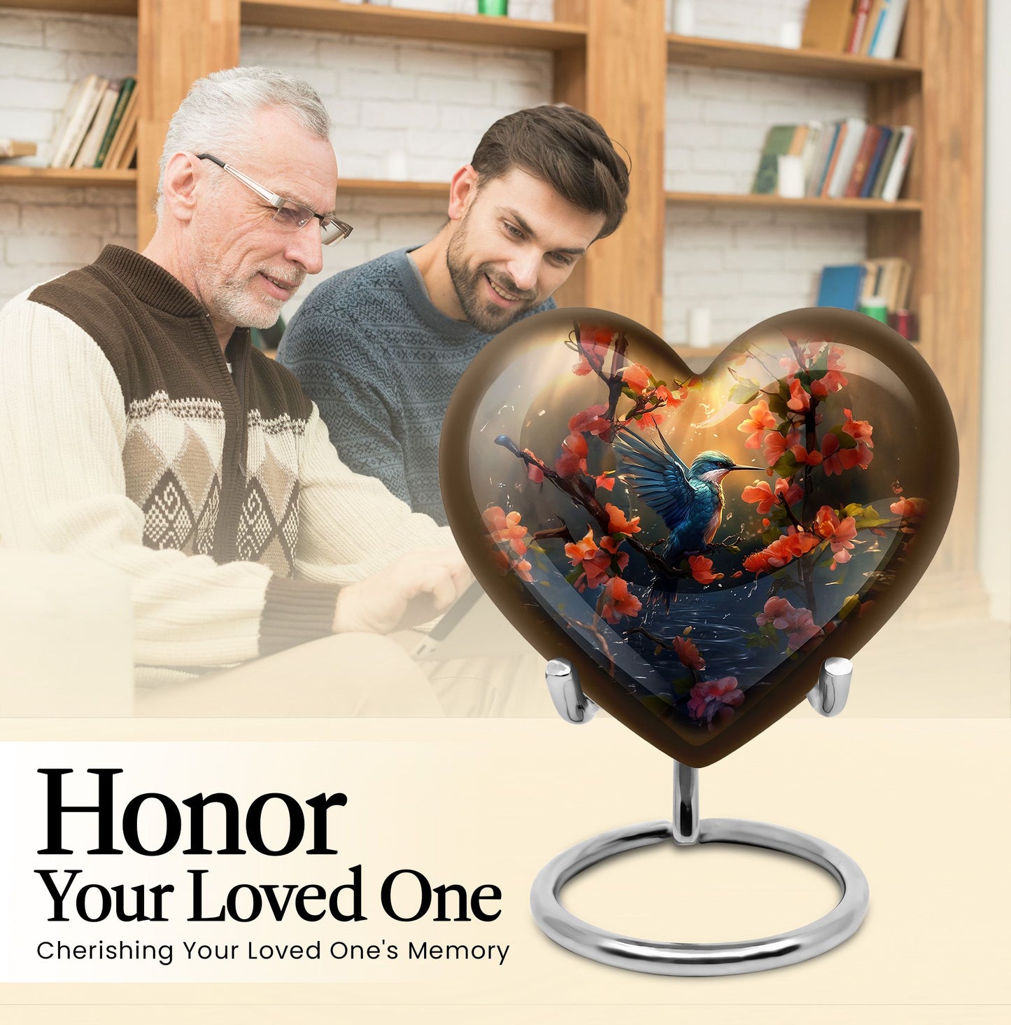 Heart-shaped 10 inch humming bird urn