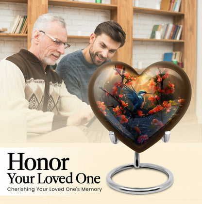 Heart-shaped 10 inch humming bird urn