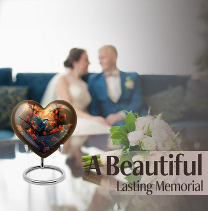 Heart-shaped 10 inch humming bird urn