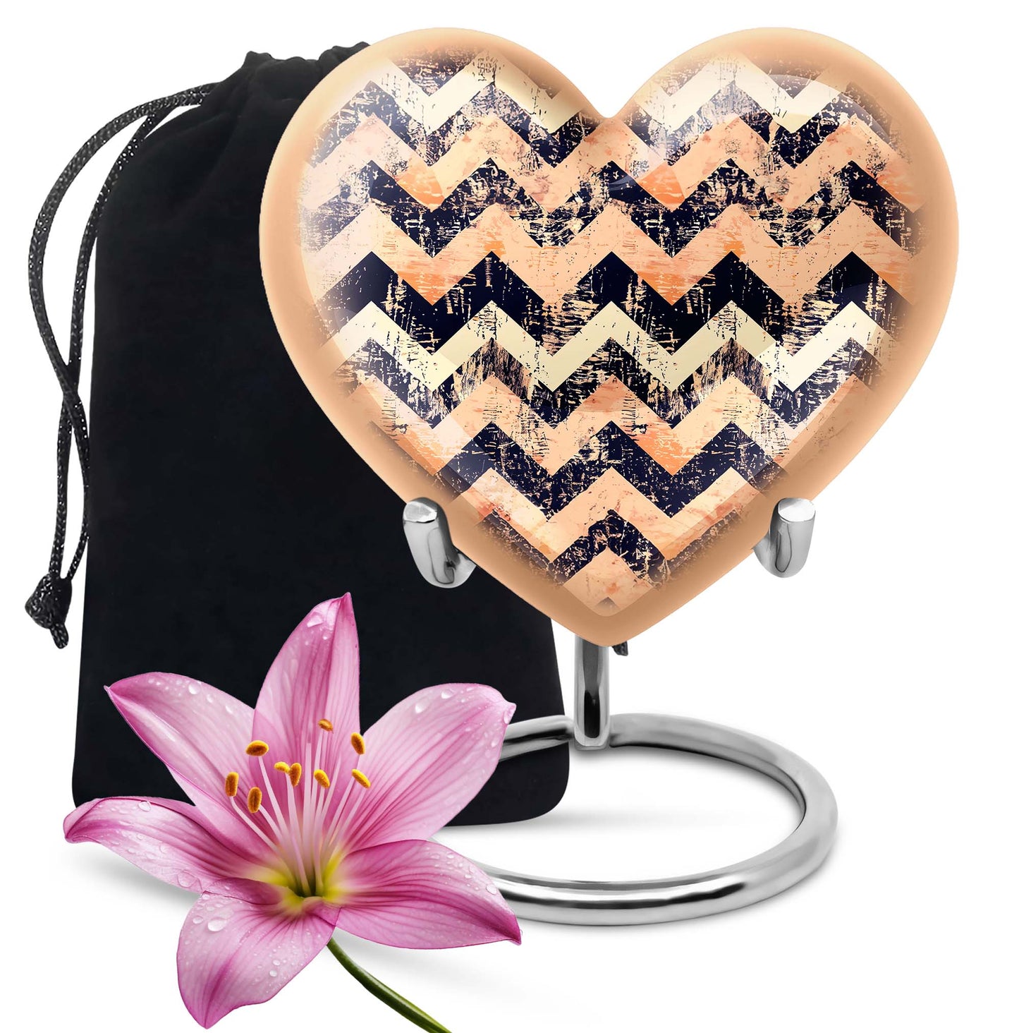Heart patterned unique funeral urn in silver 