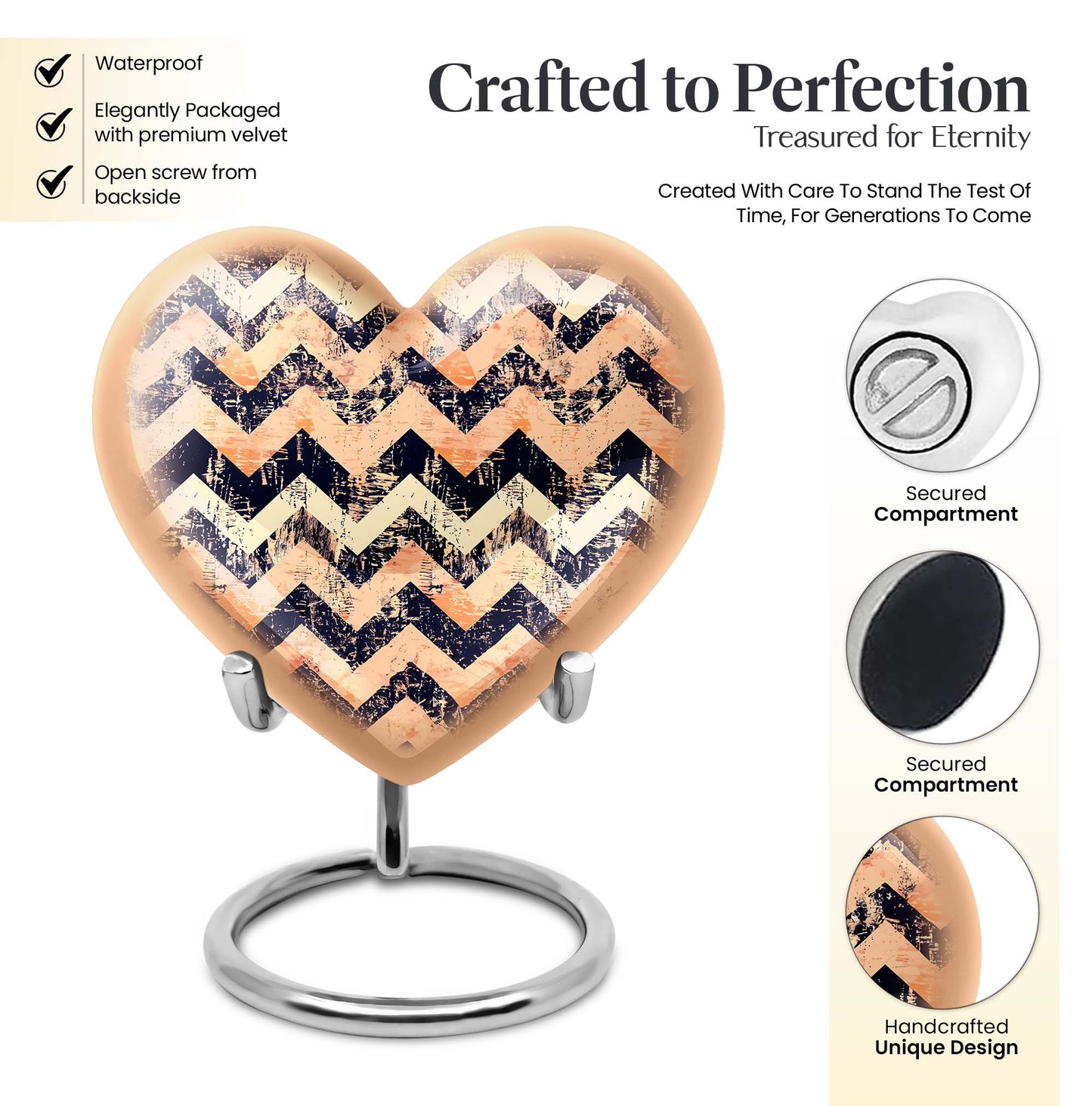 Heart patterned unique funeral urn in silver 