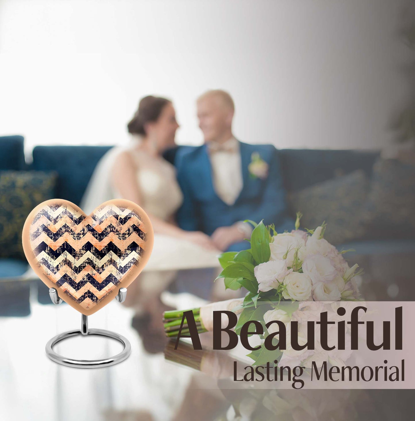 Heart patterned unique funeral urn in silver 