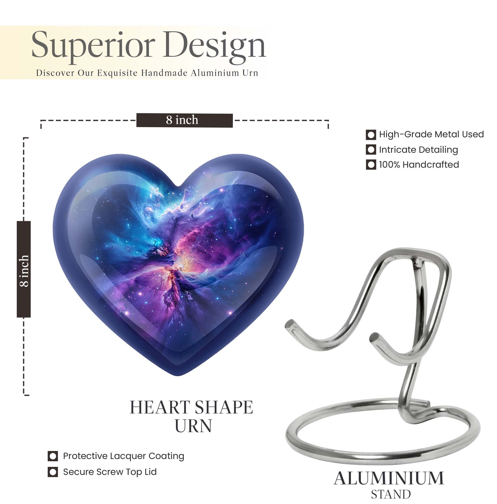 10-inch Galaxy Urn, Abstract Heart Design for adult ashes