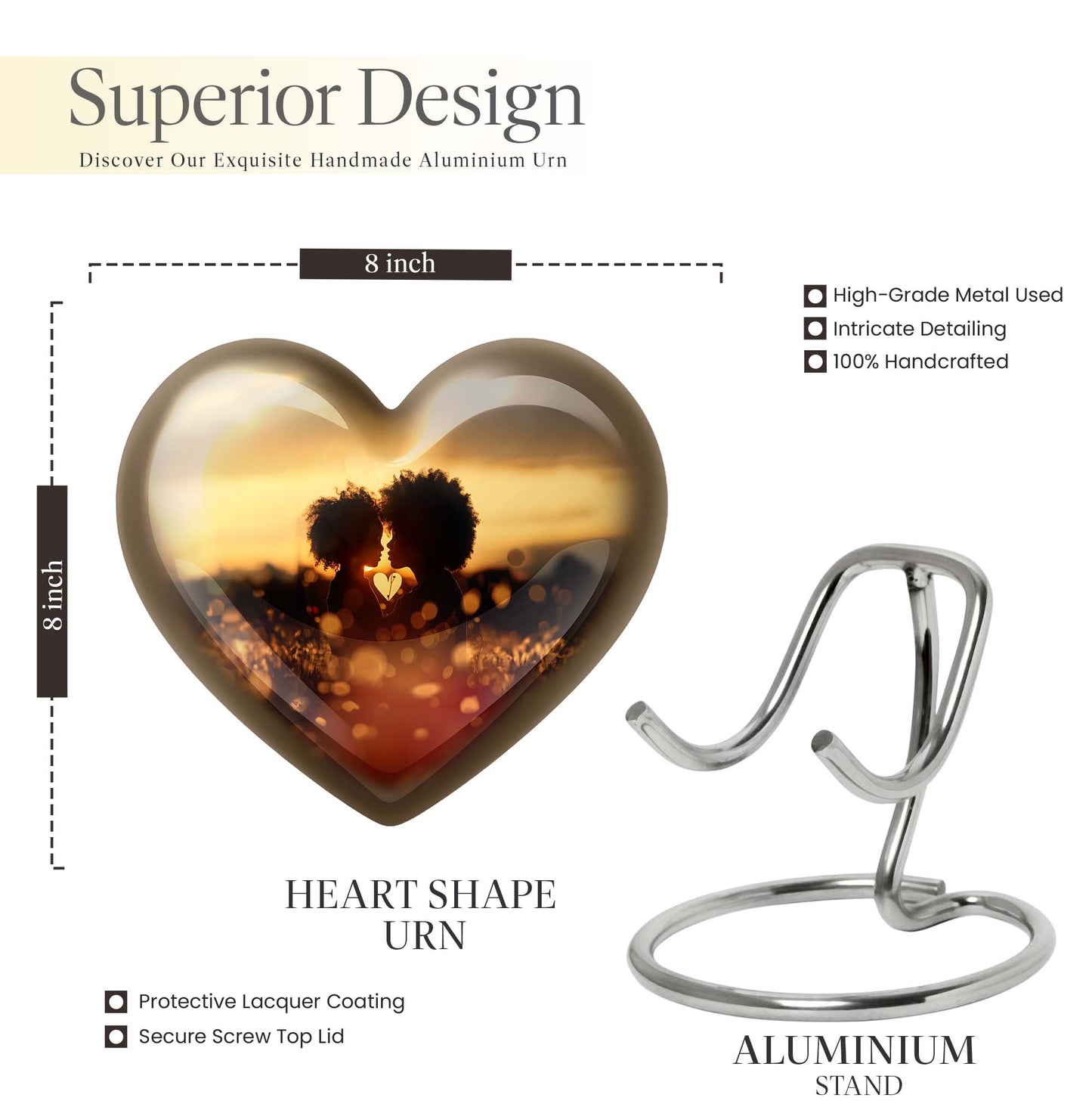 heart-shaped burial urn for adult female.