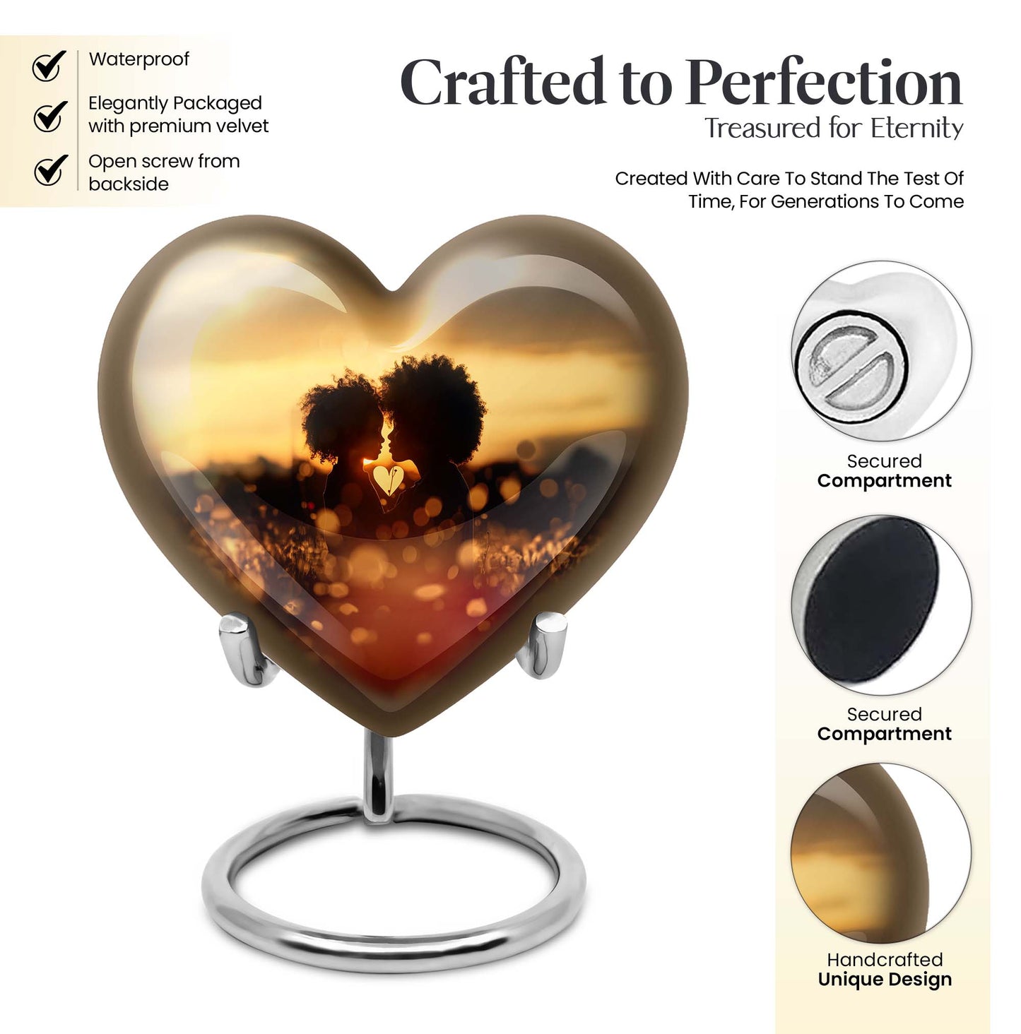 heart-shaped burial urn for adult female.