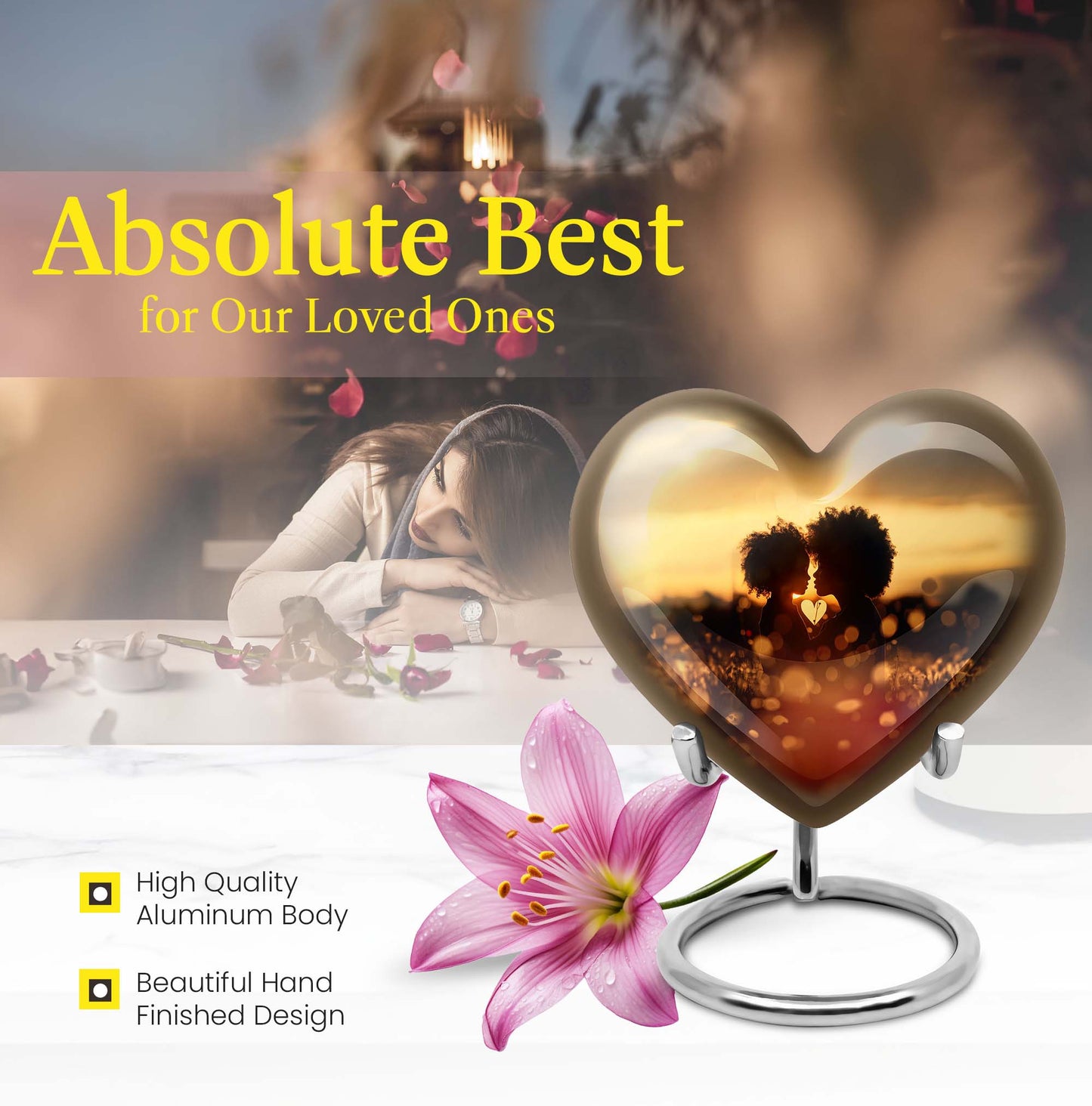 heart-shaped burial urn for adult female.