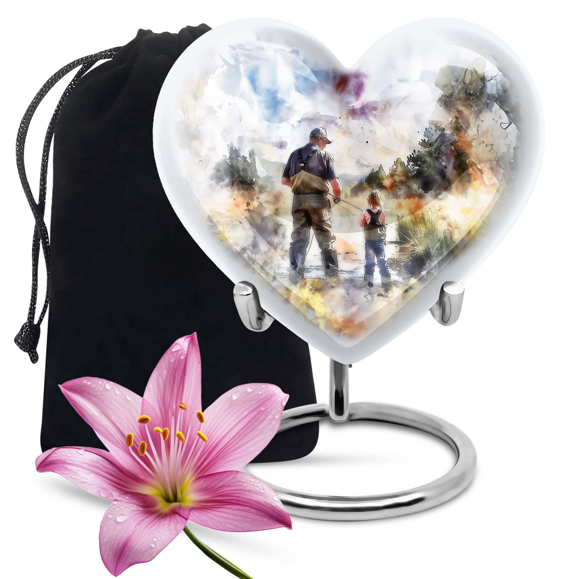 Heart Design Fishing Urn for Adult Human Ashes