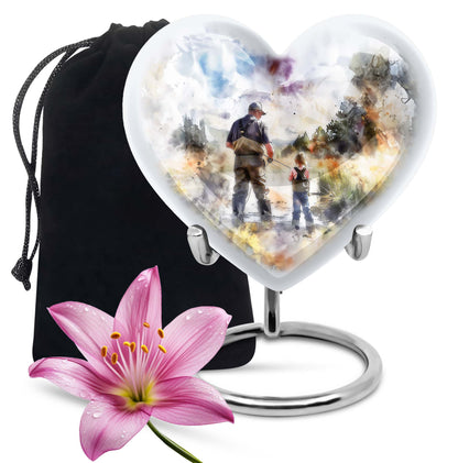Heart Design Fishing Urn for Adult Human Ashes