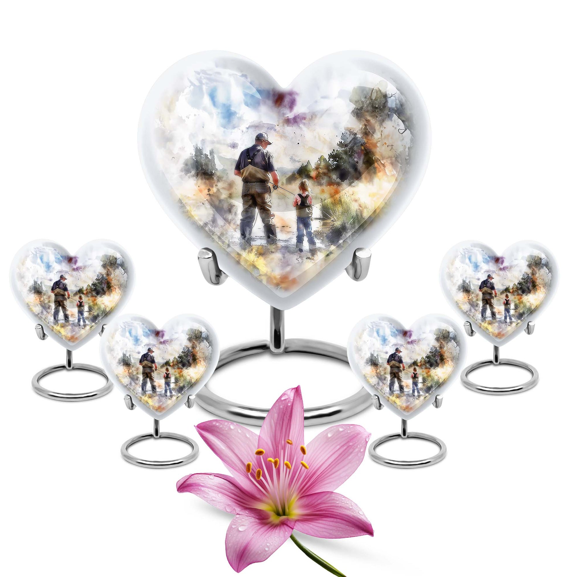 Heart Design Fishing Urn for Adult Human Ashes