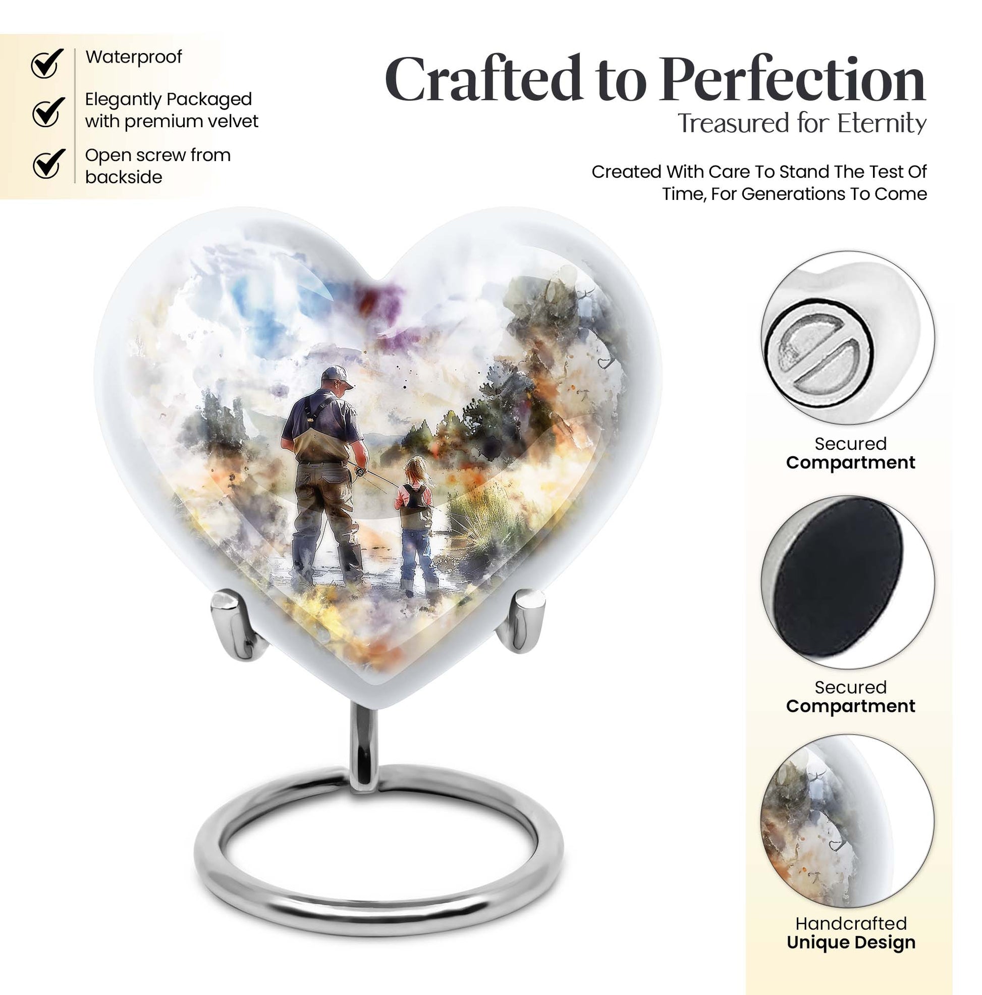 Heart Design Fishing Urn for Adult Human Ashes