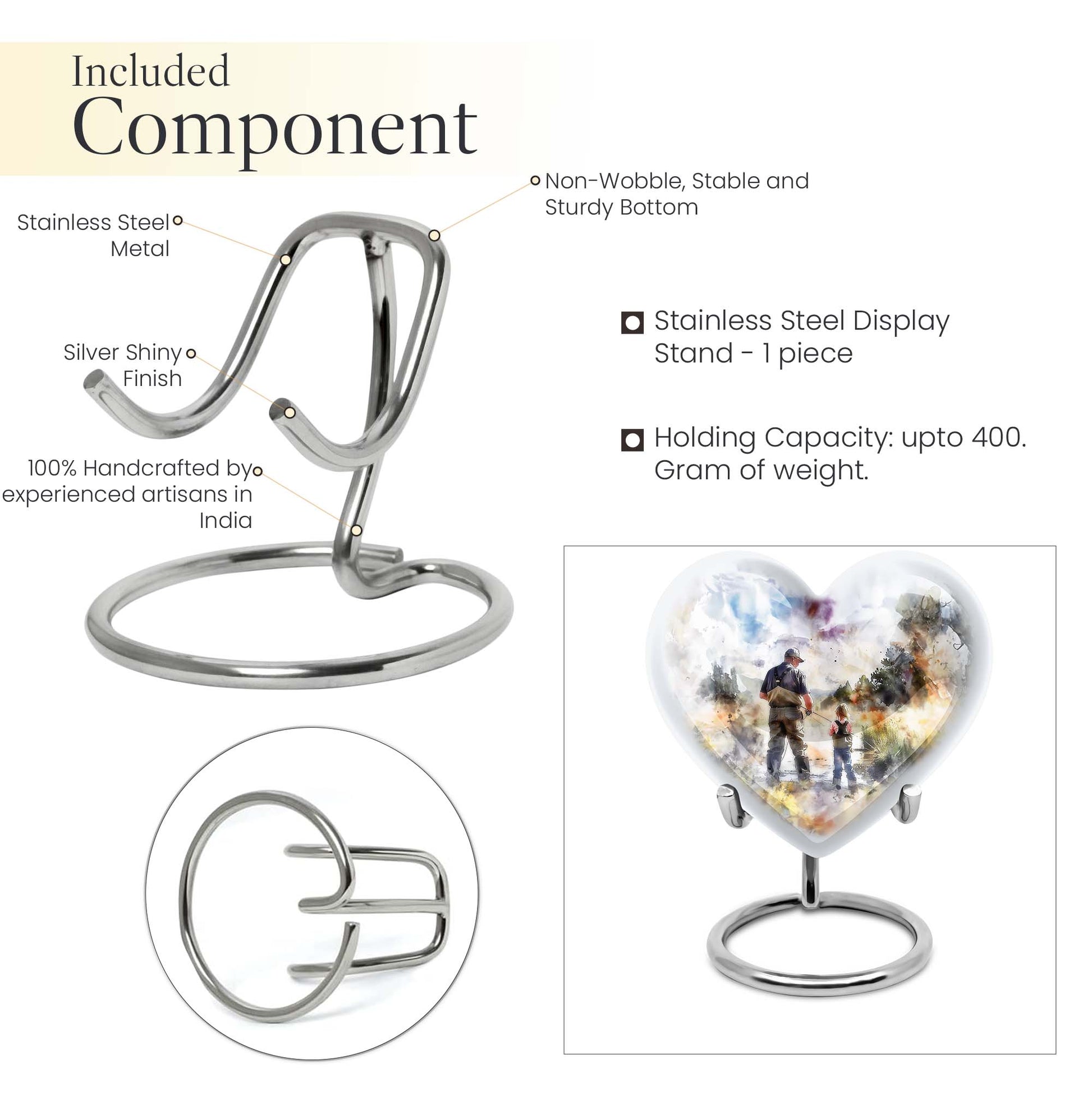 Heart Design Fishing Urn for Adult Human Ashes