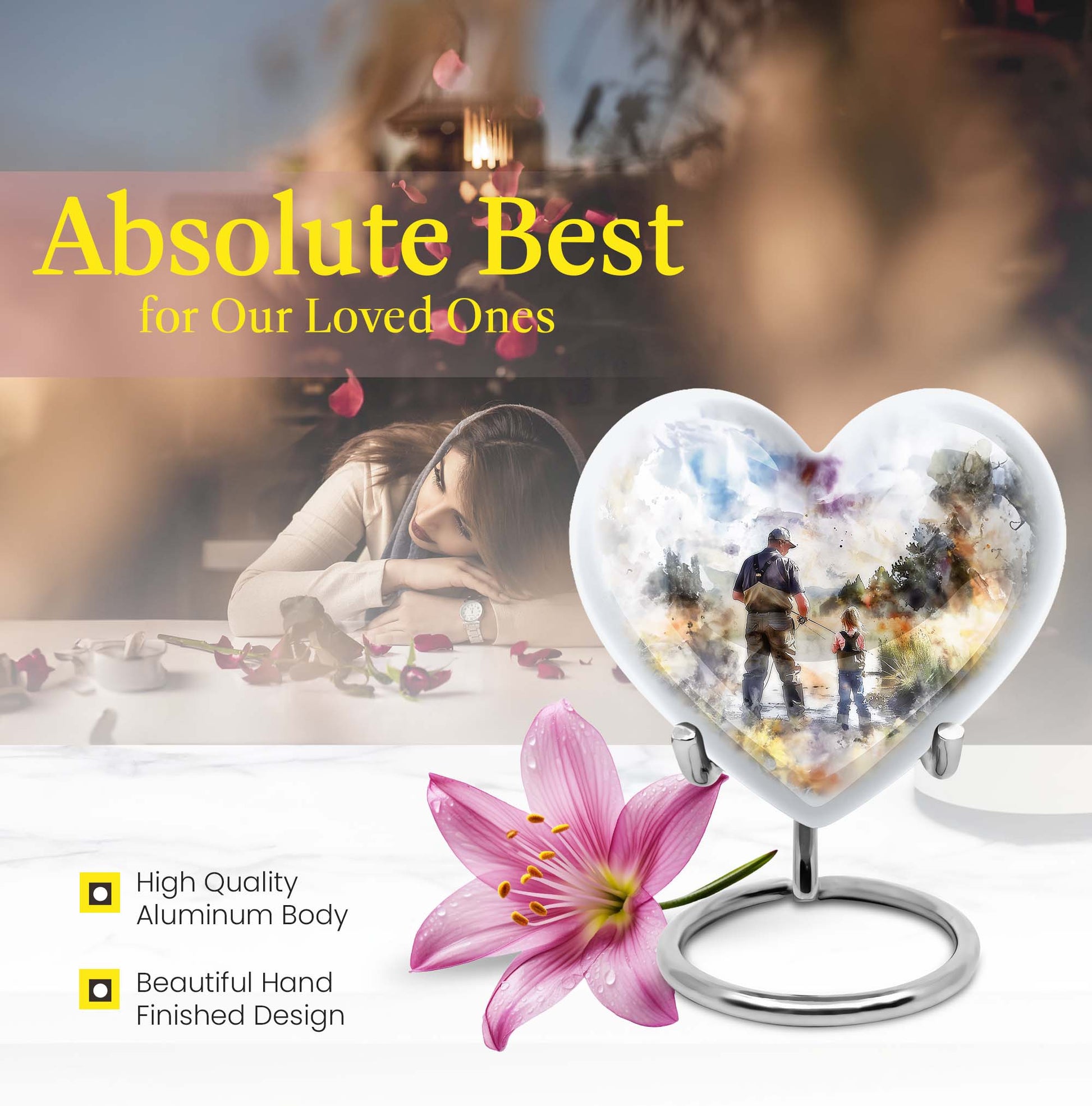 Heart Design Fishing Urn for Adult Human Ashes