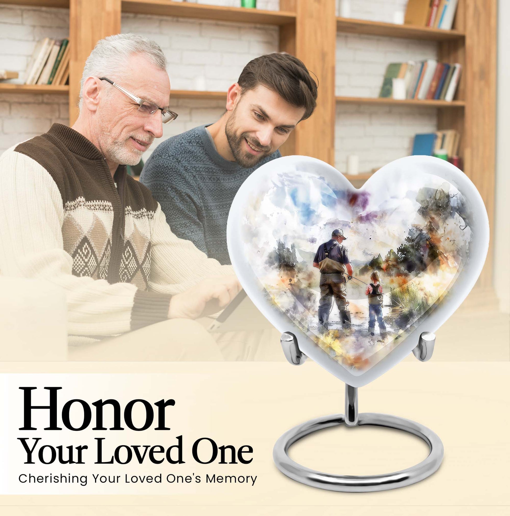 Heart Design Fishing Urn for Adult Human Ashes