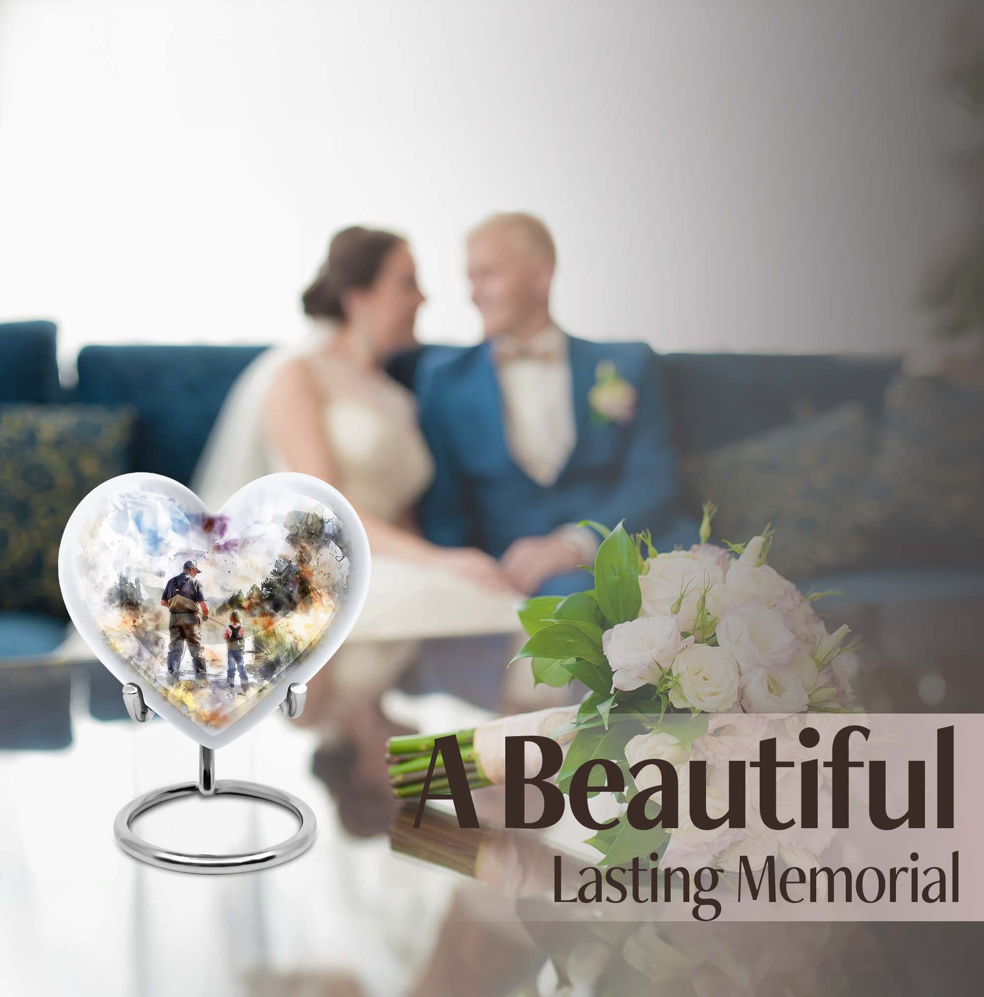 Heart Design Fishing Urn for Adult Human Ashes