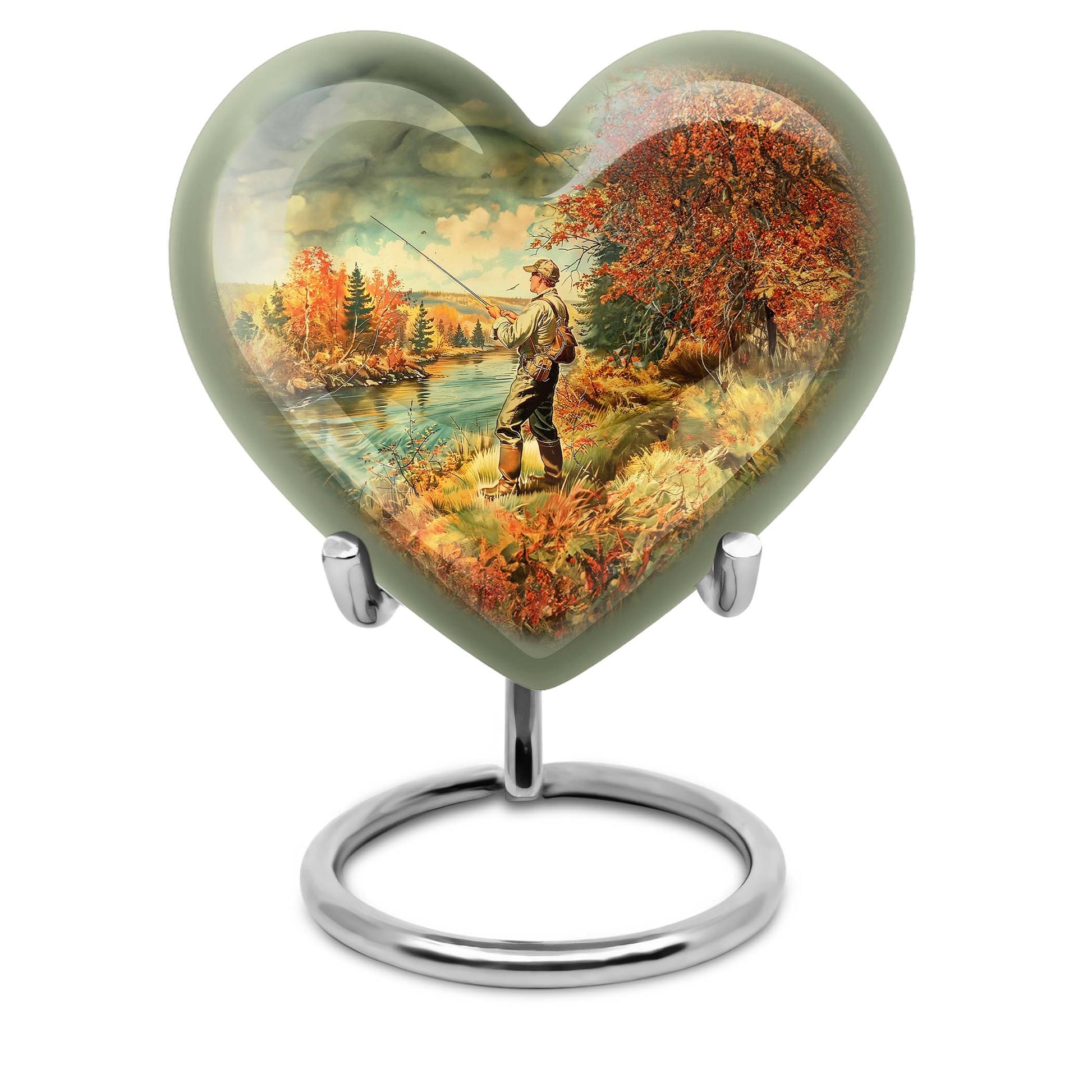 heart-shaped Fishing memorial urn