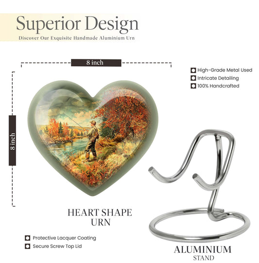 heart-shaped Fishing memorial urn