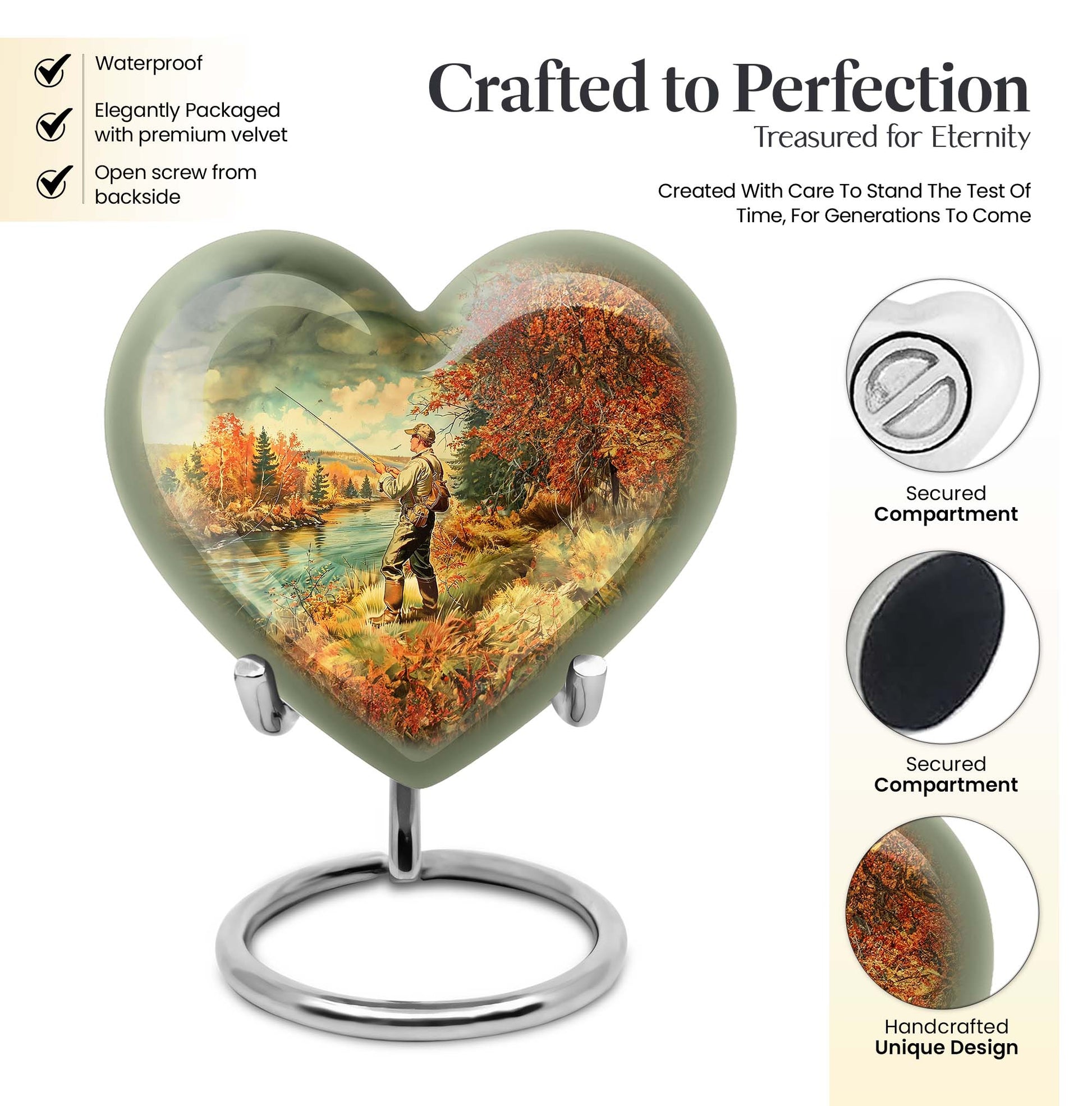 heart-shaped Fishing memorial urn