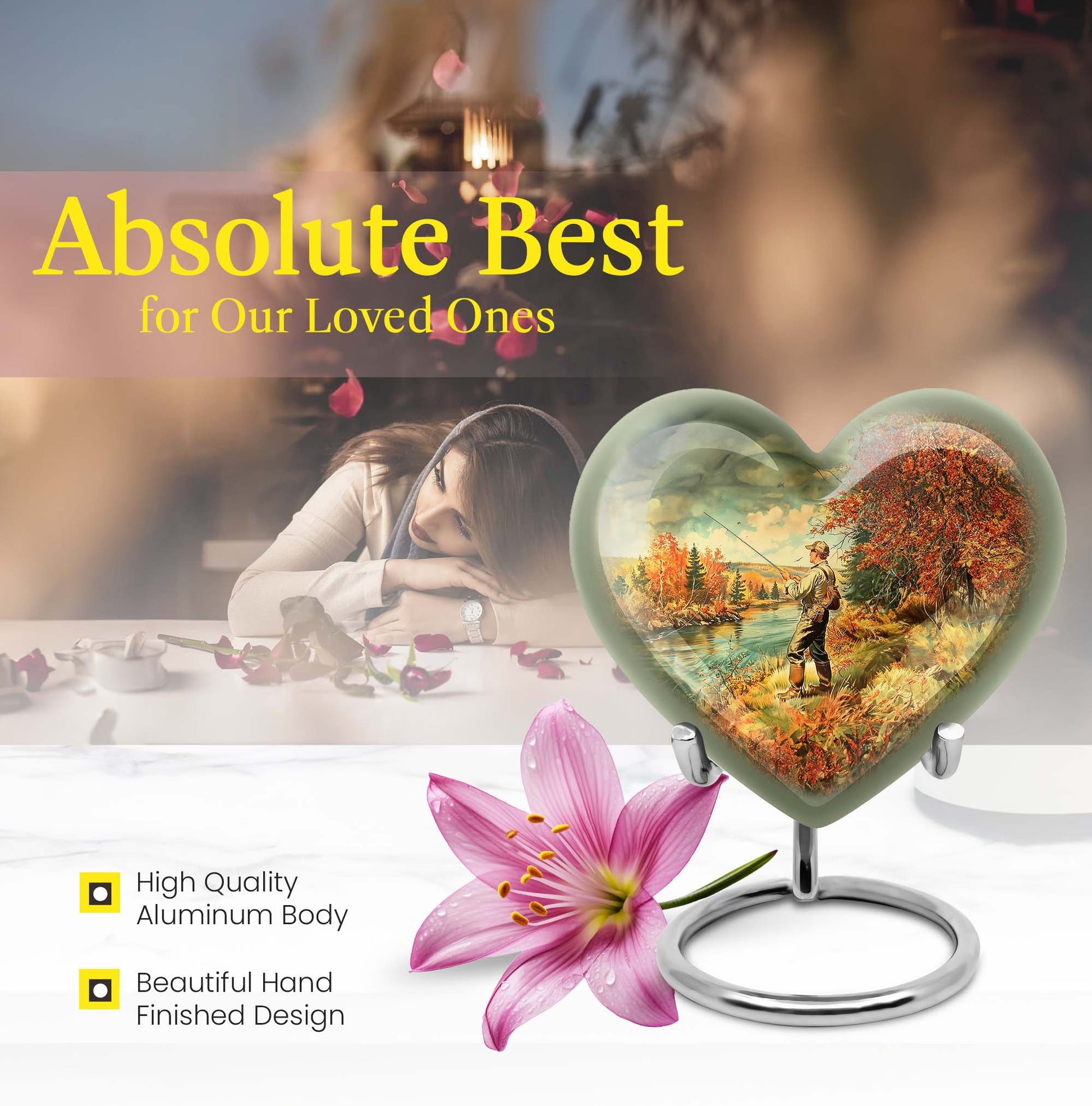 heart-shaped Fishing memorial urn