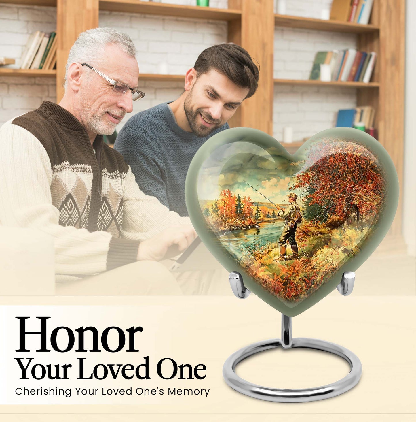heart-shaped Fishing memorial urn
