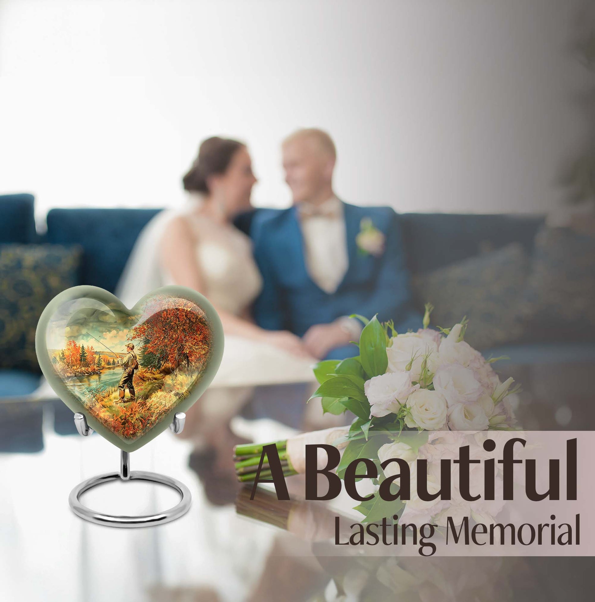 heart-shaped Fishing memorial urn