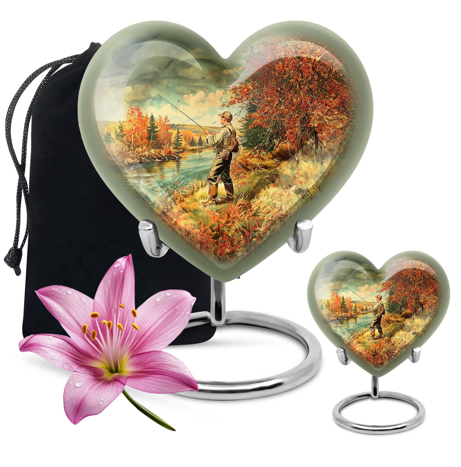 heart-shaped Fishing memorial urn