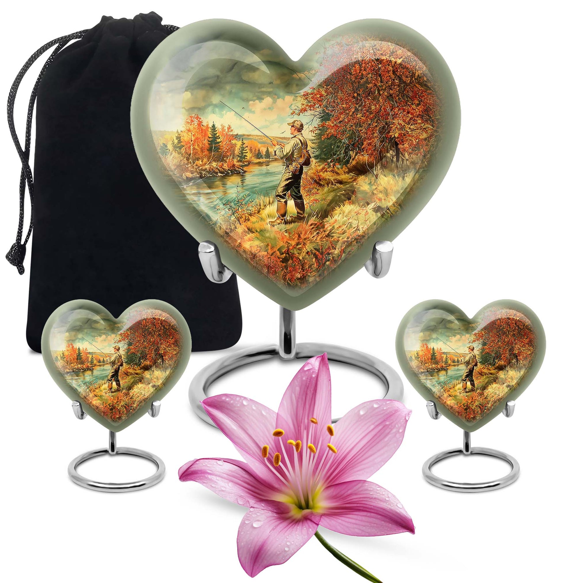 heart-shaped Fishing memorial urn