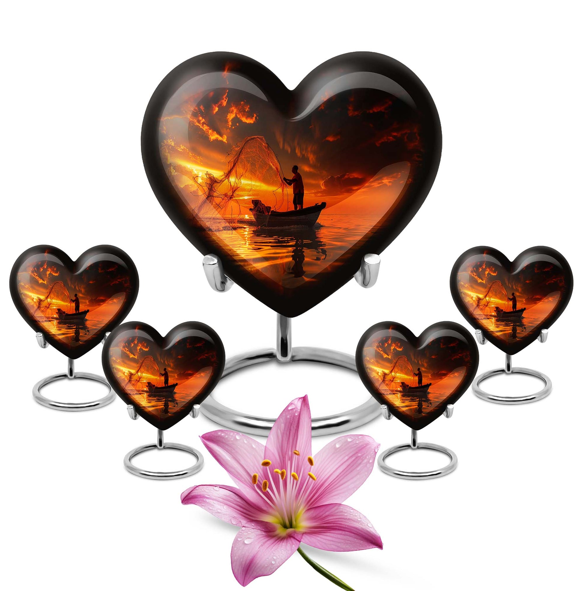 10-Inch Aluminum Heart Fishing Urn, Funeral Urn for Men 