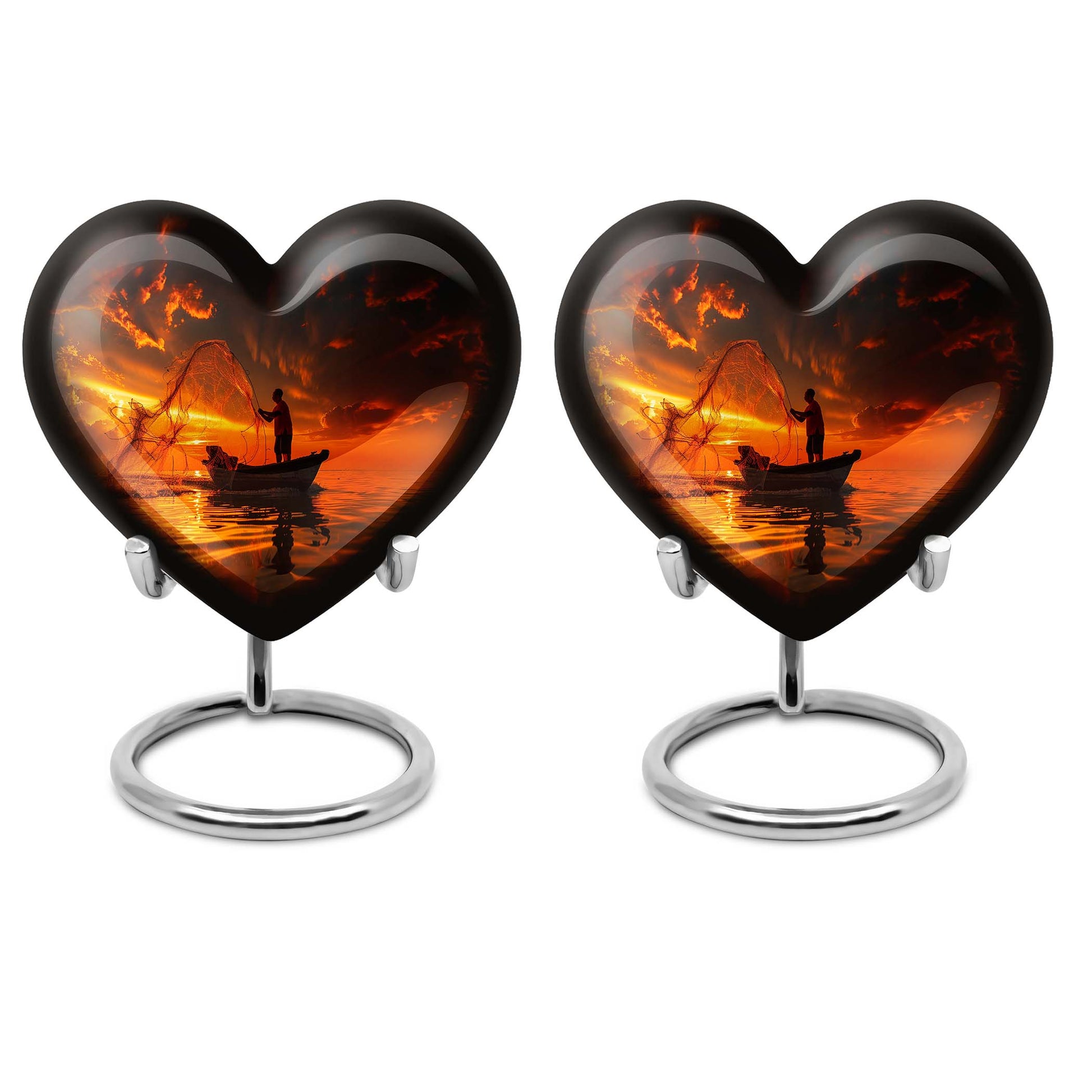 10-Inch Aluminum Heart Fishing Urn, Funeral Urn for Men 