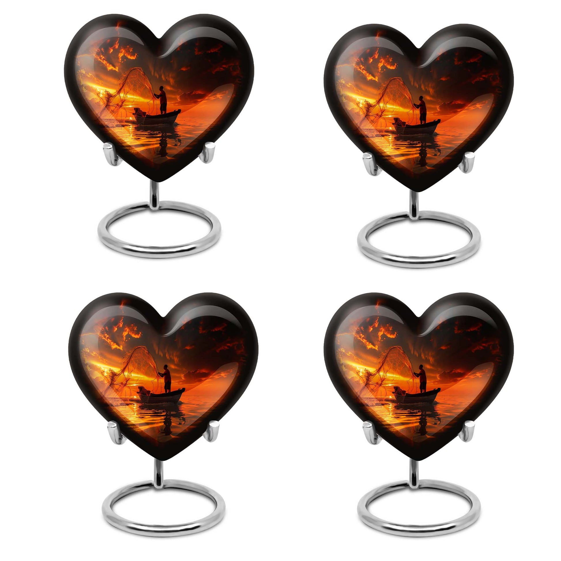 10-Inch Aluminum Heart Fishing Urn, Funeral Urn for Men 