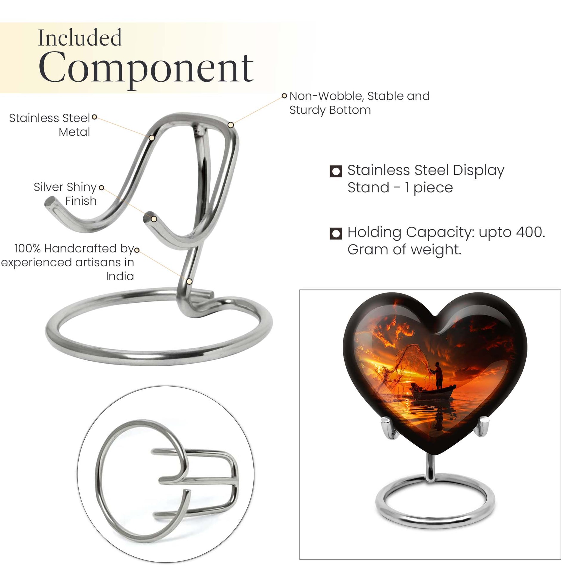 10-Inch Aluminum Heart Fishing Urn, Funeral Urn for Men 