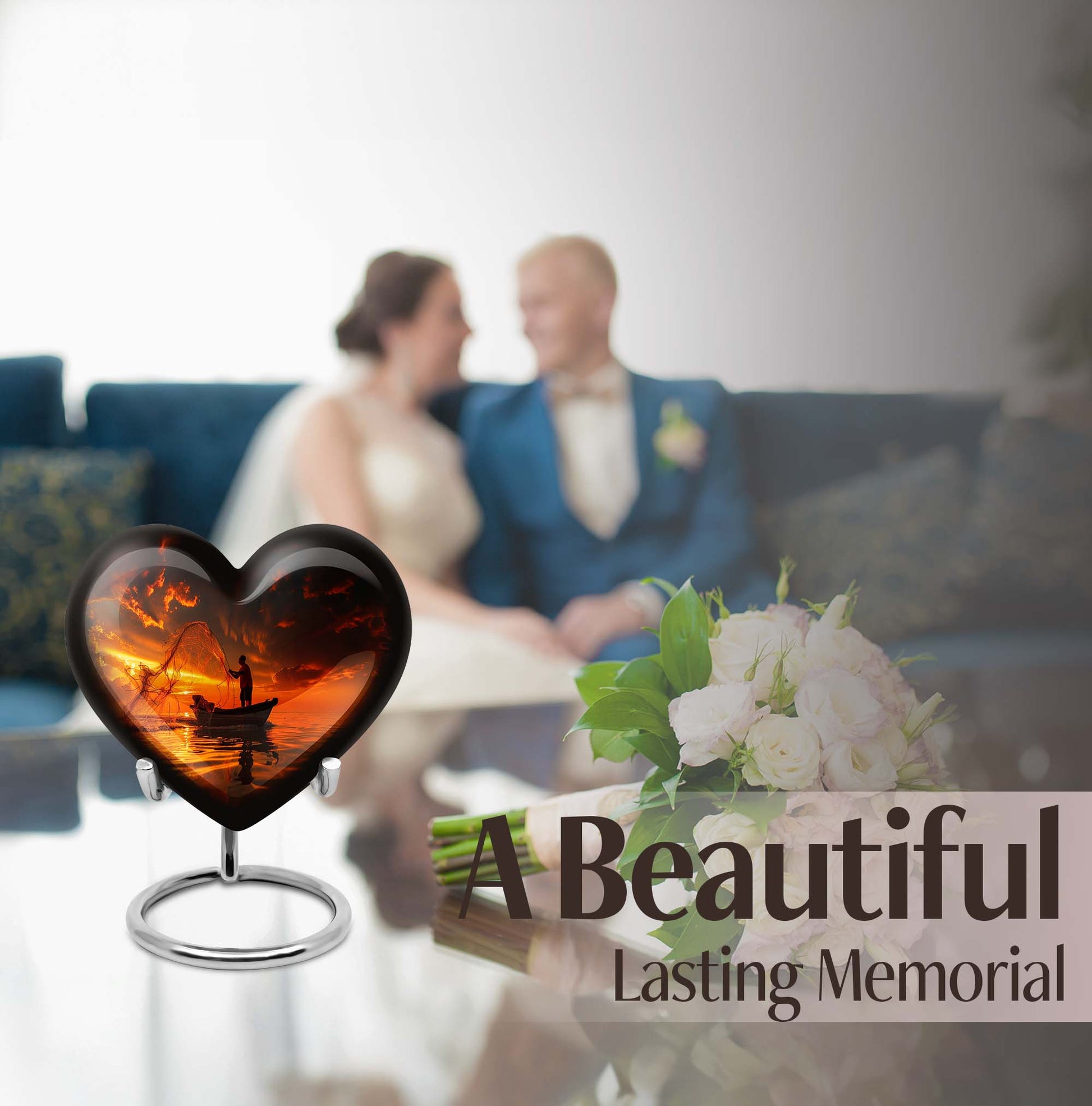 10-Inch Aluminum Heart Fishing Urn, Funeral Urn for Men 