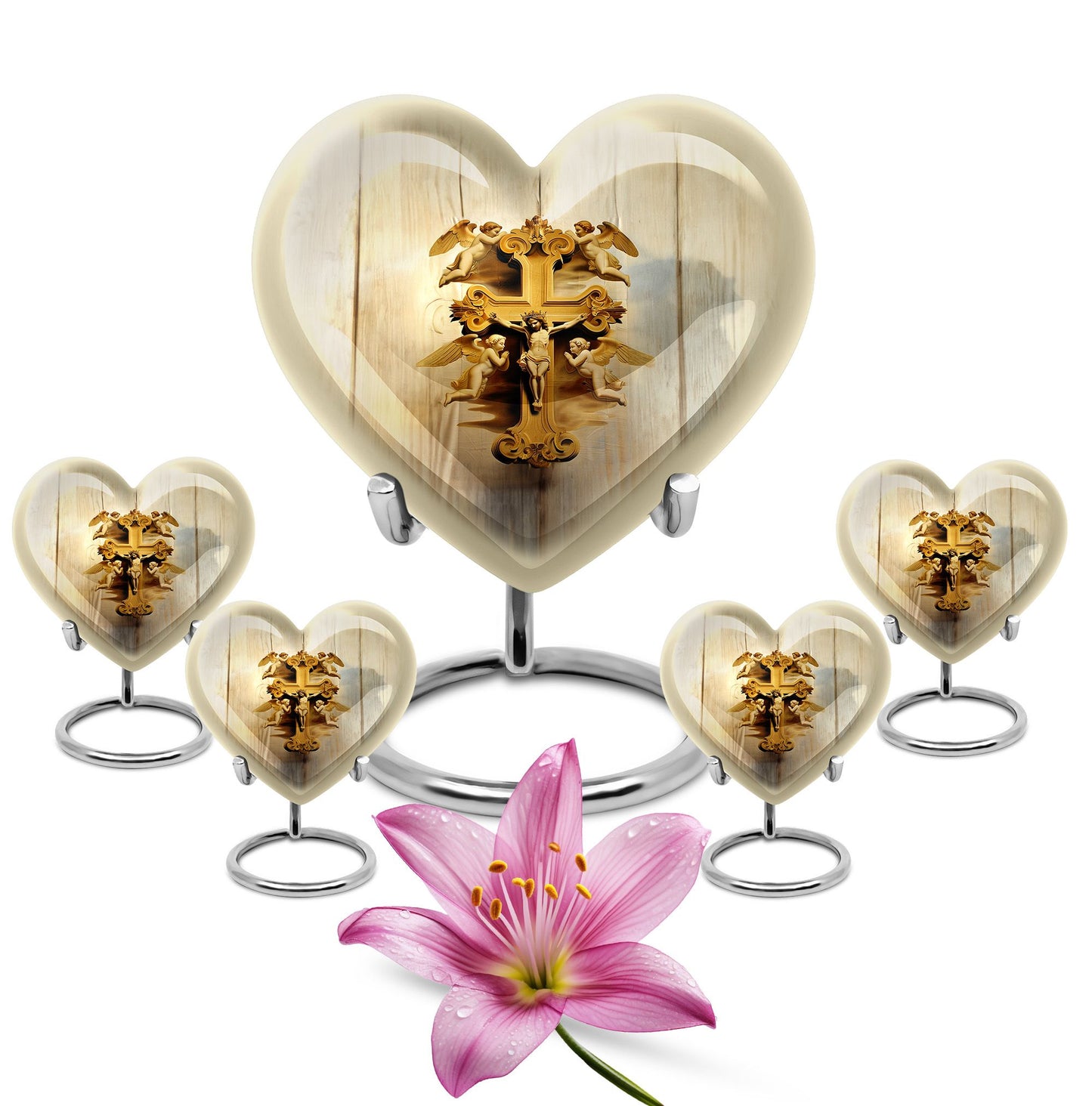 Heart-shaped Catholic cremation urn