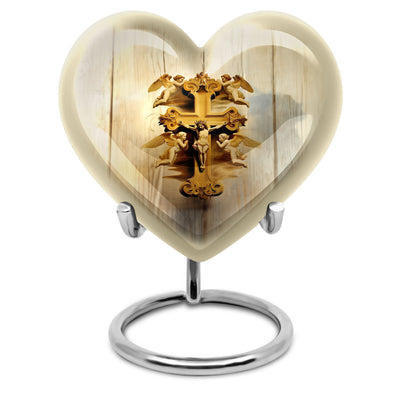 Heart-shaped Catholic cremation urn