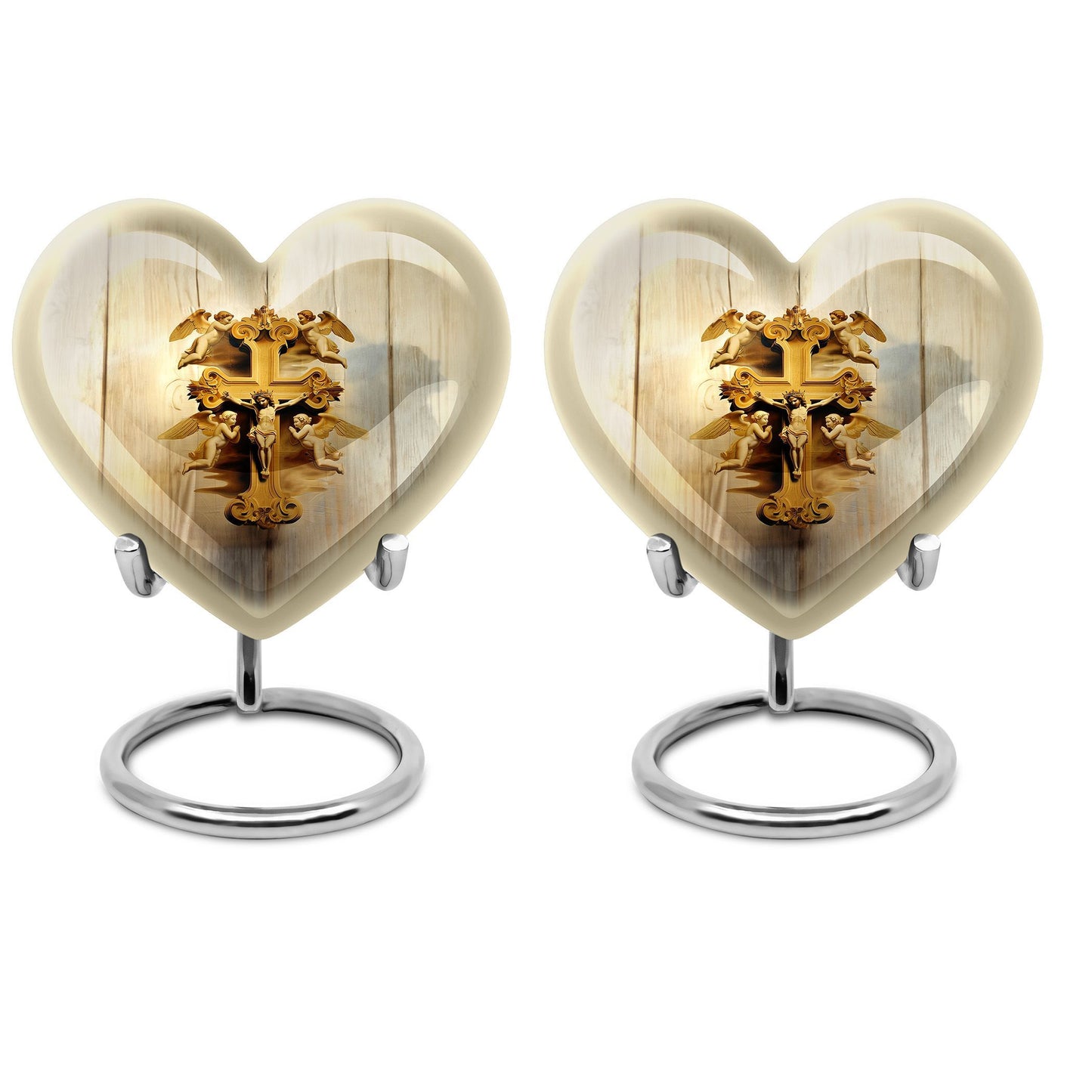 Heart-shaped Catholic cremation urn
