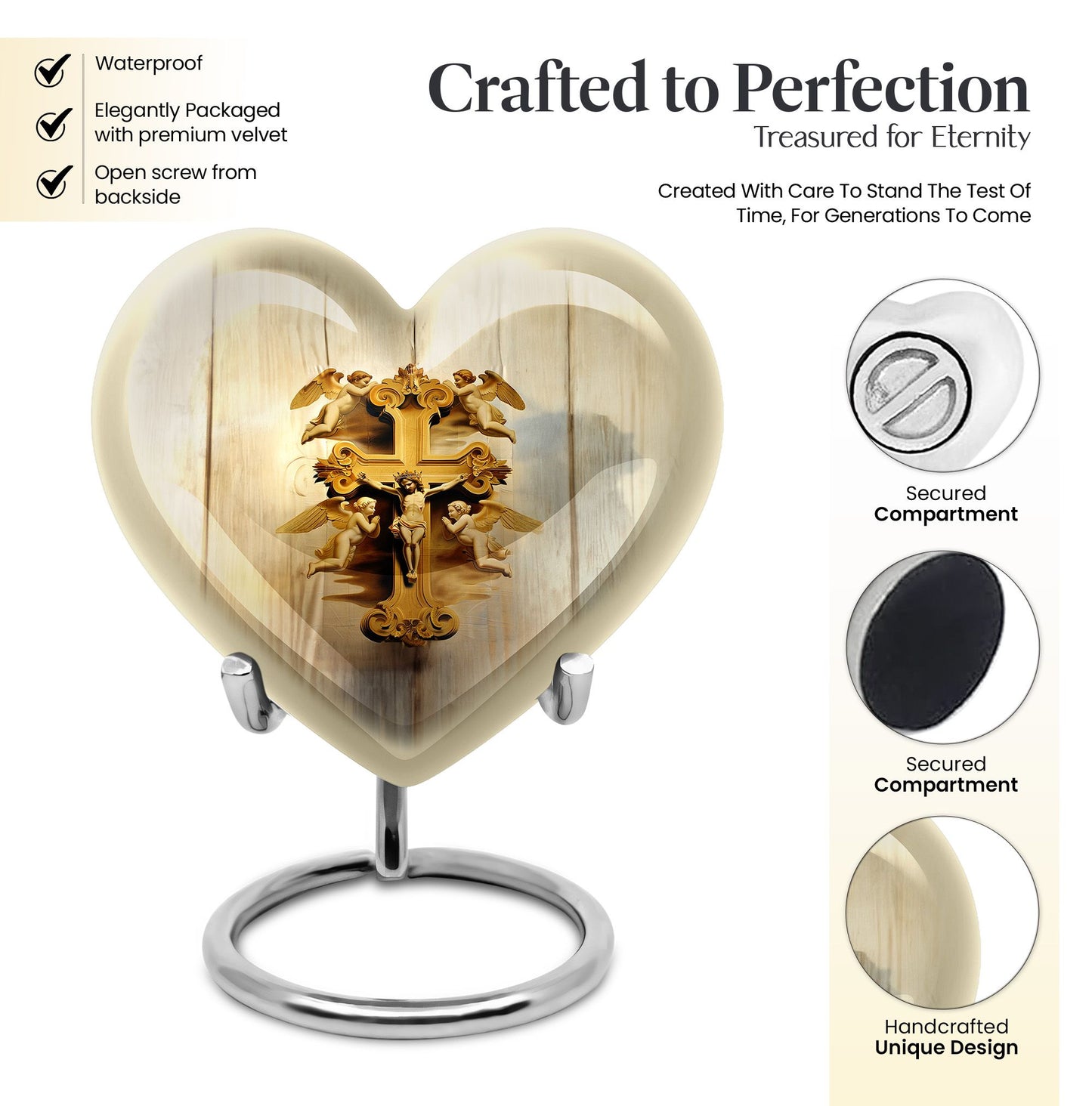 Heart-shaped Catholic cremation urn