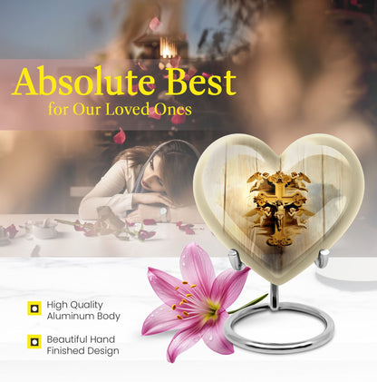 Heart-shaped Catholic cremation urn