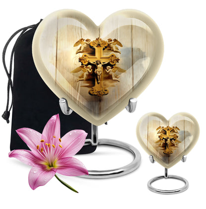 Heart-shaped Catholic cremation urn