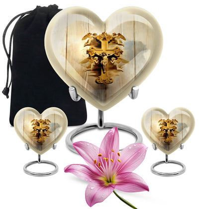 Heart-shaped Catholic cremation urn