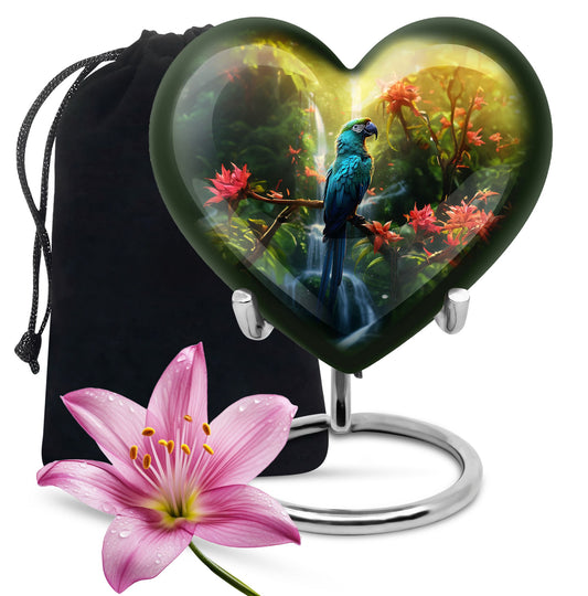 heart-shaped parrot urn for human ashes